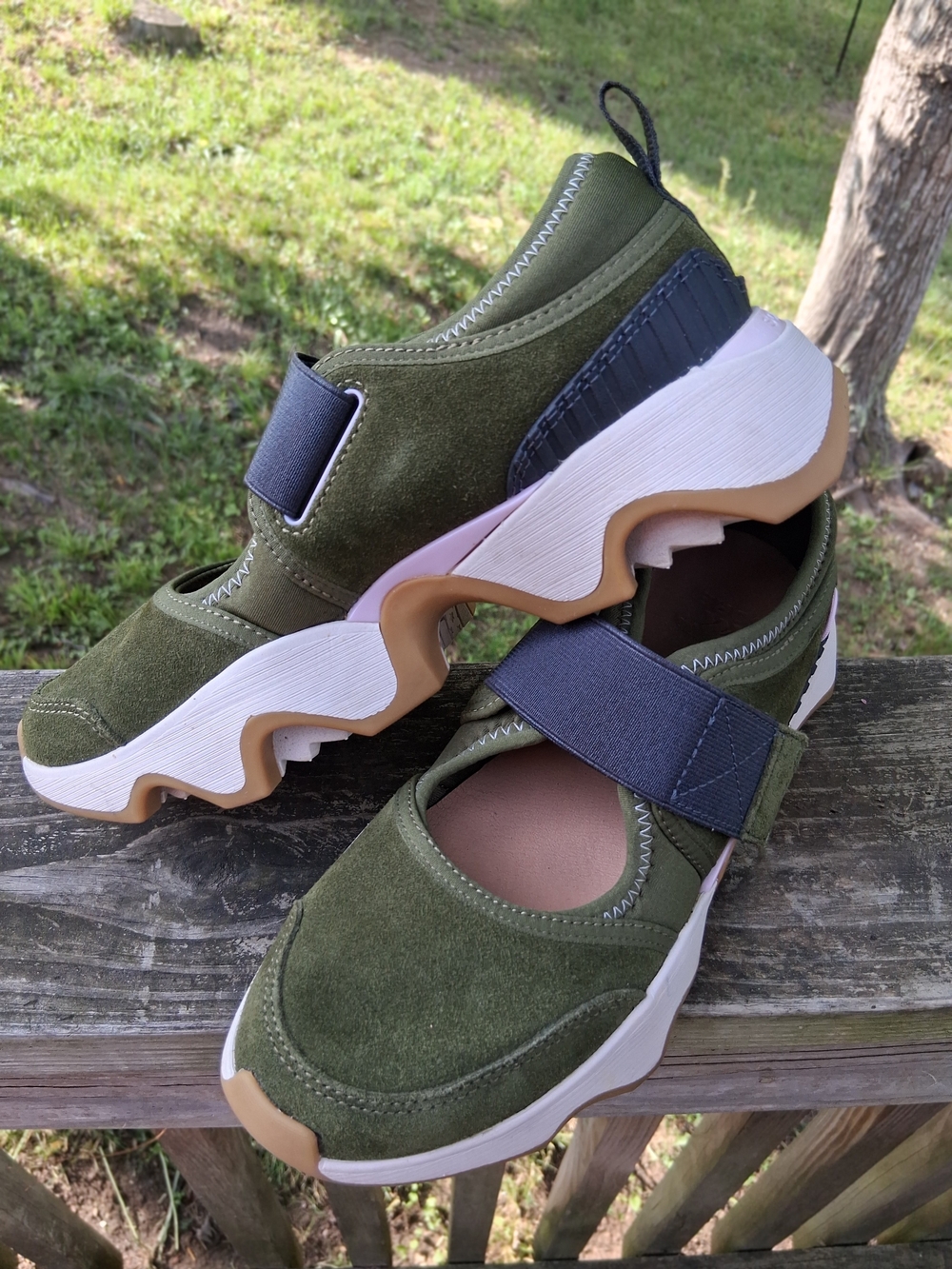 Olive Green Suede Slip-On Sneakers with Strap